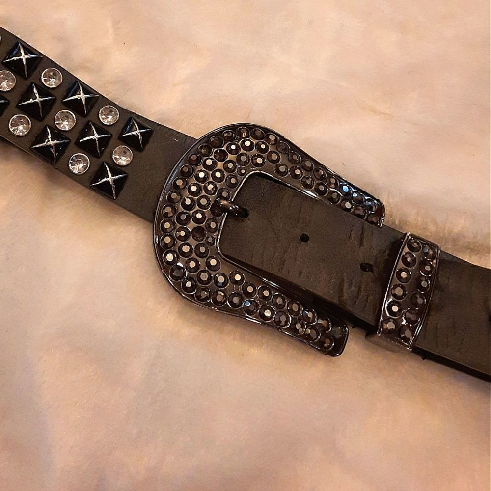Faux Leather Rhinestone Studded Grey Belt